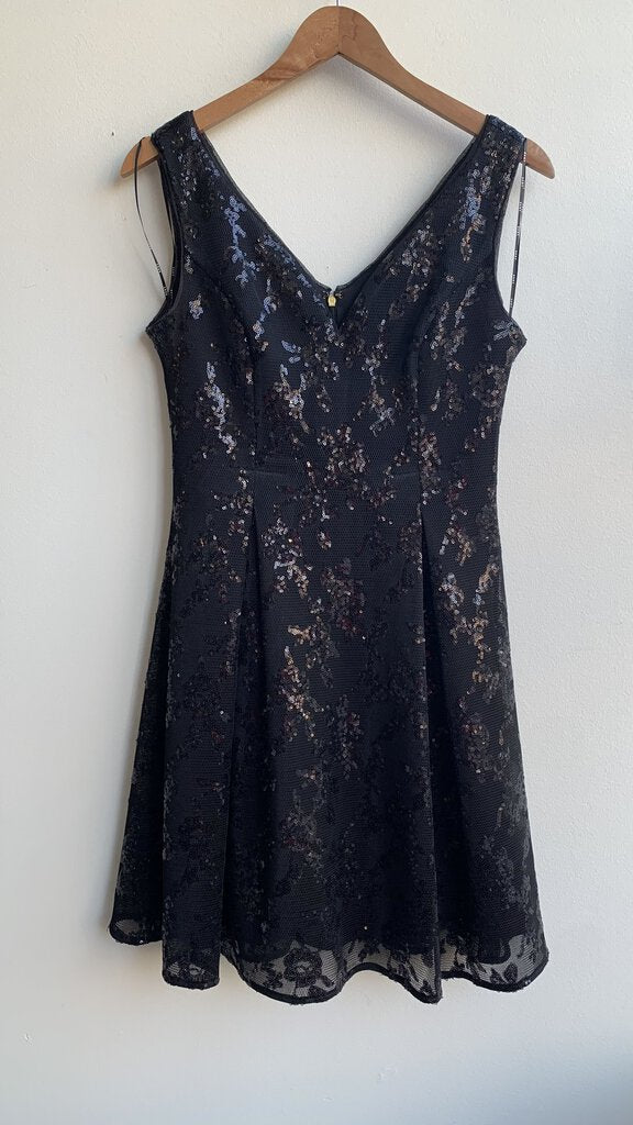 Pre-Owned DKNY Black Sequin Sleeveless A-Line Dress- Size 4