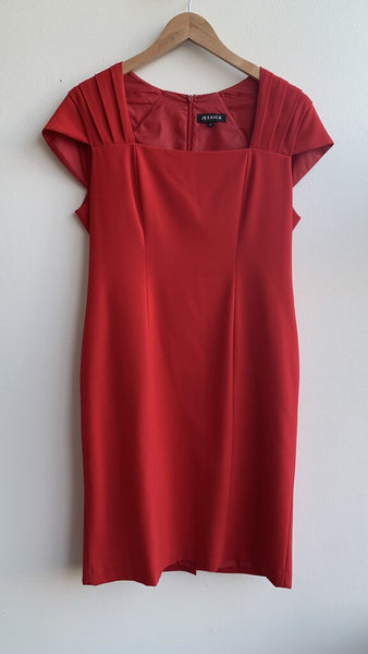 Pre-Owned Jessica Red Sleeveless Sheath Dress- Size 12