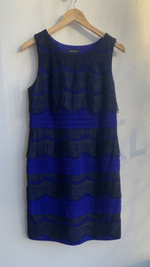 Pre-Owned Jessica Blue with Black Lace Banded Sleeveless Dress- Size 12 Petite