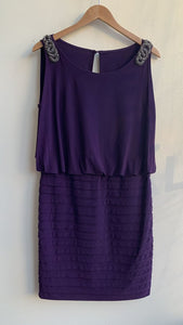 Pre-Owned Jessica Purple Banded Flowy Beaded Shoulder Detail- Size 12