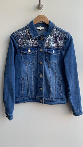 Pre-Owned Laura Blue Denim Sequin Accent Jacket- Size 6