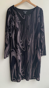 Pre-Owned Michael Tyler Black with Purple Textured Print Long Sleeve Dress - Size X-Large