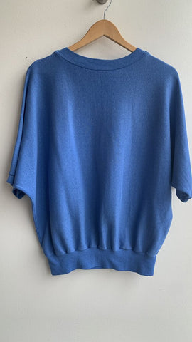 Pre-Owned Blue Short Dolman Sleeve Mockneck Knit Top - One Size