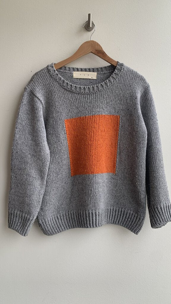 Pre-Owned PAN Grey Knit Crewneck with Orange Square - Size Small