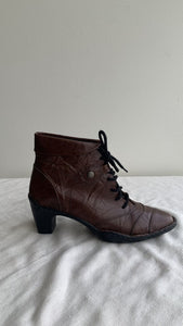 Pre-Owned Josef Siebel Dark Brown Leather Heeled Lace Up Booties - Size 37