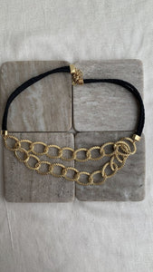 Pre-Owned Fifth Avenue Collection Gold Chunky Double Layer Chain with Black Rope Necklace