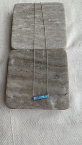 Pre-Owned Silver Necklace w/ Iridescent Blue Rectangular Pendant