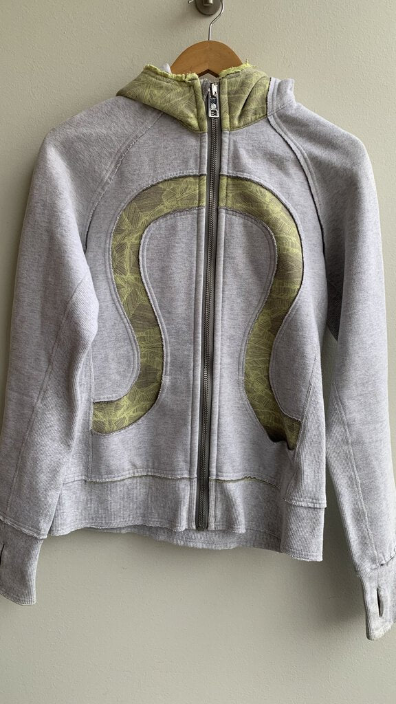 Pre-Owned Lululemon Grey/Yellow Zip Front Scuba Hoodie - Size Medium (Estimated)