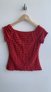 Pre-Owned Frank Lyman Red Ruffle Cap Sleeve Top - Size 8