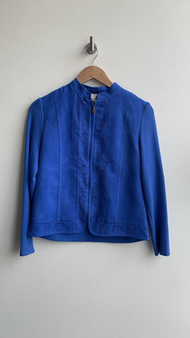 Pre-Owned Allison Daley Blue Faux Suede Punch Cut Knit Jacket - Size Small Petite