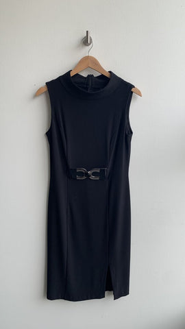 Pre-Owned Frank Lyman Black Mock-Neck Sheath Dress w/ Built in Belt - Size 6