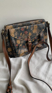 Pre-Owned Patricia Nash Black/Brown Floral Print Leather Crossbody