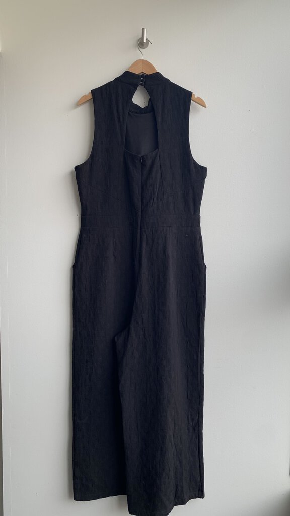 Pre-Owned Eva Franco Black High Neck Sleeveless Wide Leg Jumpsuit - Size Large