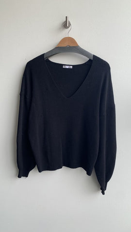 Pre-Owned Dex Black V-Neck Bubble Sleeve Sweater - Size Large