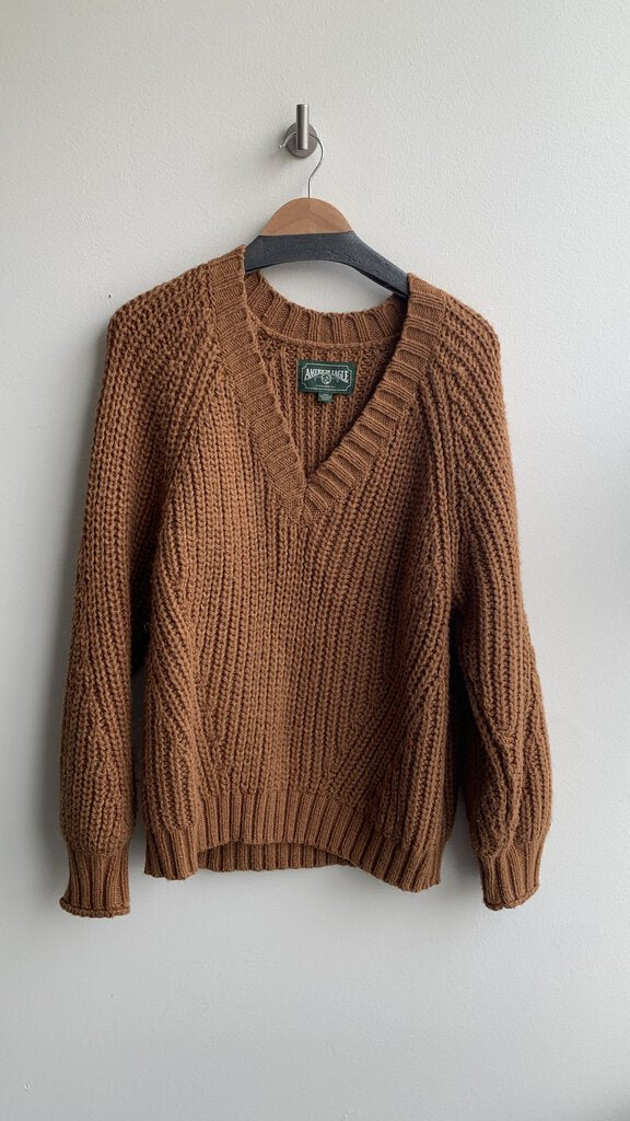 Pre-Owned American Eagle Rust V-Neck Chunky Knit Sweater - Size Large