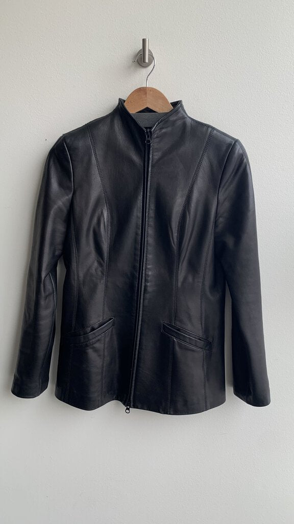 Pre-Owned Danier Black Leather Zip Front Leather Jacket - Size Small