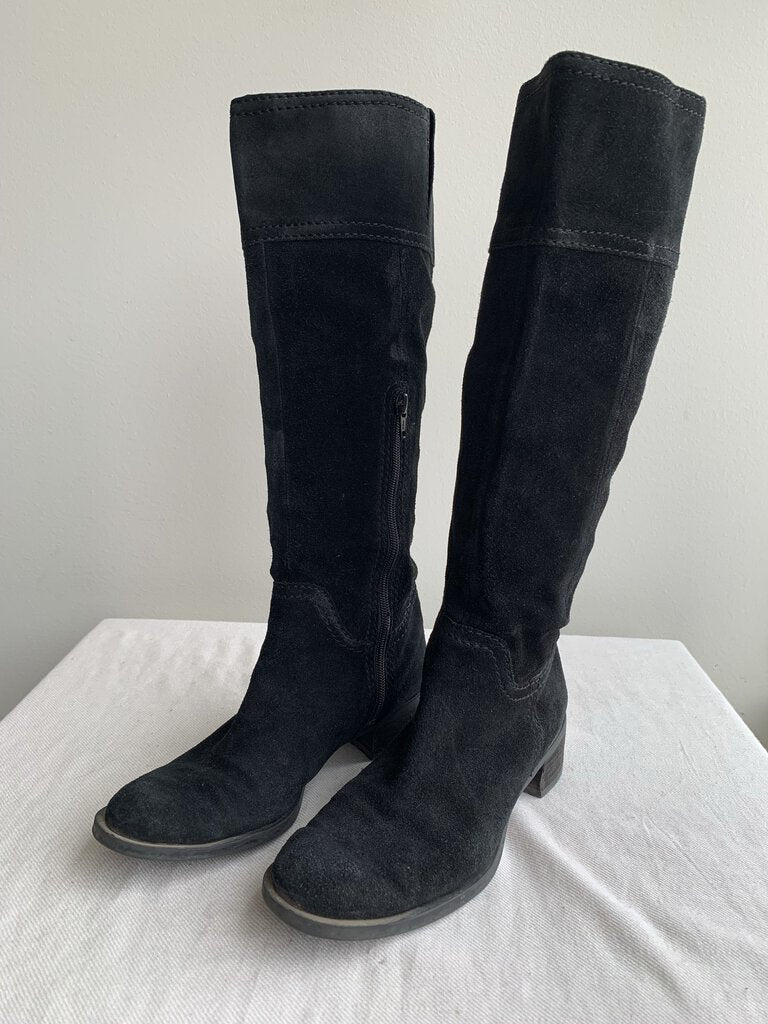 Pre-Owned Nine West Black Suede Calf High Boots - Size 6