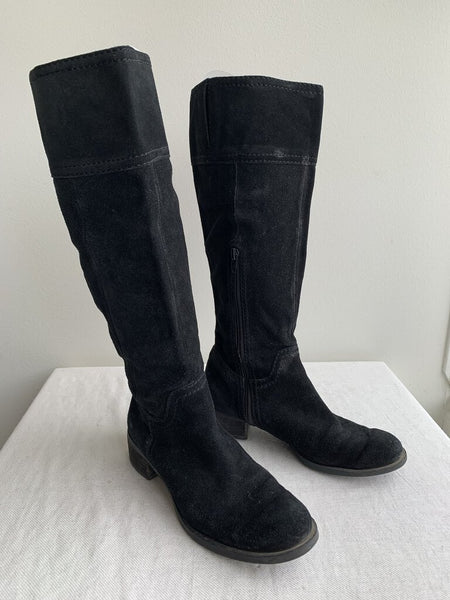 Pre-Owned Nine West Black Suede Calf High Boots - Size 6