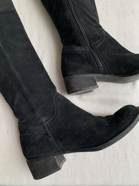 Pre-Owned Nine West Black Suede Calf High Boots - Size 6