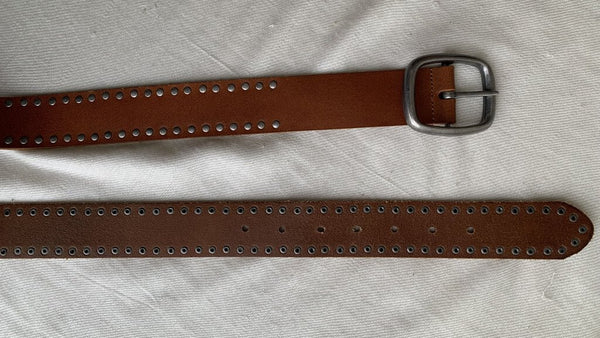 Pre-Owned Brown Leather Silver Studded Belt - Size Medium