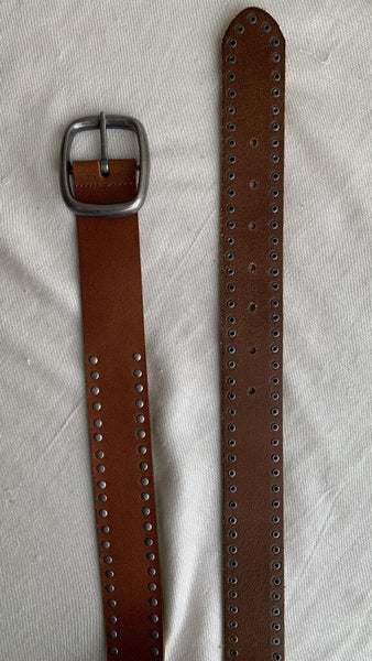 Pre-Owned Brown Leather Silver Studded Belt - Size Medium