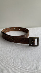 Pre-Owned Dark Brown Distressed Leather Holey Belt - Size 34