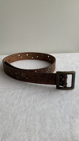 Pre-Owned Dark Brown Distressed Leather Holey Belt - Size 34