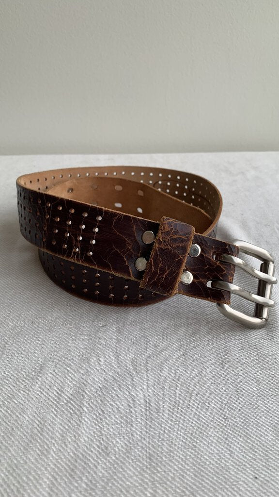 Pre-Owned Brave Dark Brown Punch Cut Leather Belt - Size 30