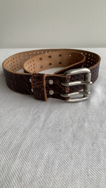 Pre-Owned Brave Dark Brown Punch Cut Leather Belt - Size 30