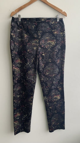 Pre-Owned Lisette Black Metallic Damask Print Pull-On Pants - Size 12