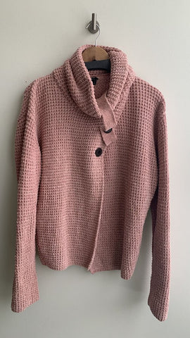 Pre-Owned Minkas Pink Chenille Knit Cowl Neck Button Sweater - Size X-Large