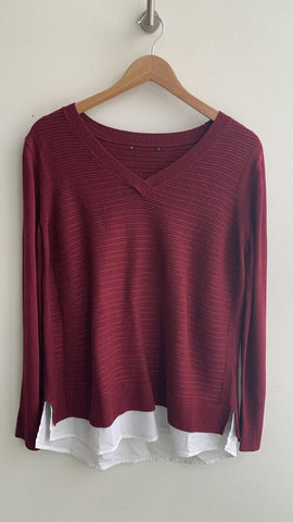 Pre-Owned Dark Red Layered Look V-Neck Sweater - Size Large