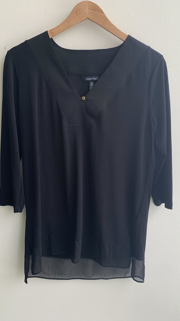 Pre-Owned Ellen Tracy Black V-Neck 3/4 Sleeve Blouse - Size Medium