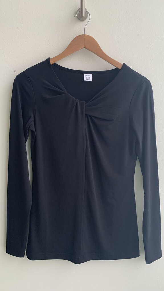 Pre-Owned Jockey Black Gathered Keyhole Neck Longsleeve Top - Size Small