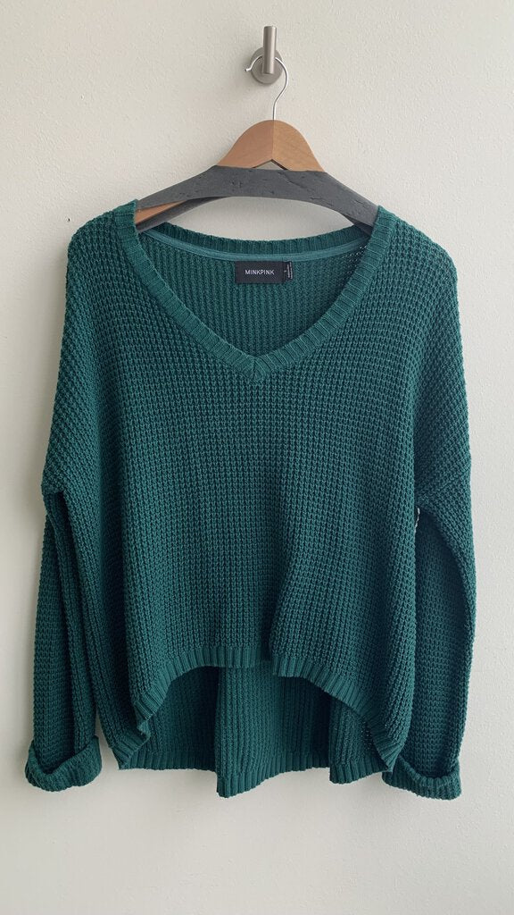 Pre-Owned Mink Pink Emerald Green V-Neck Sweater - Size Small