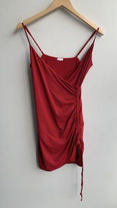 Pre-Owned Garage Red Rouched Side Mini Dress - Size Small