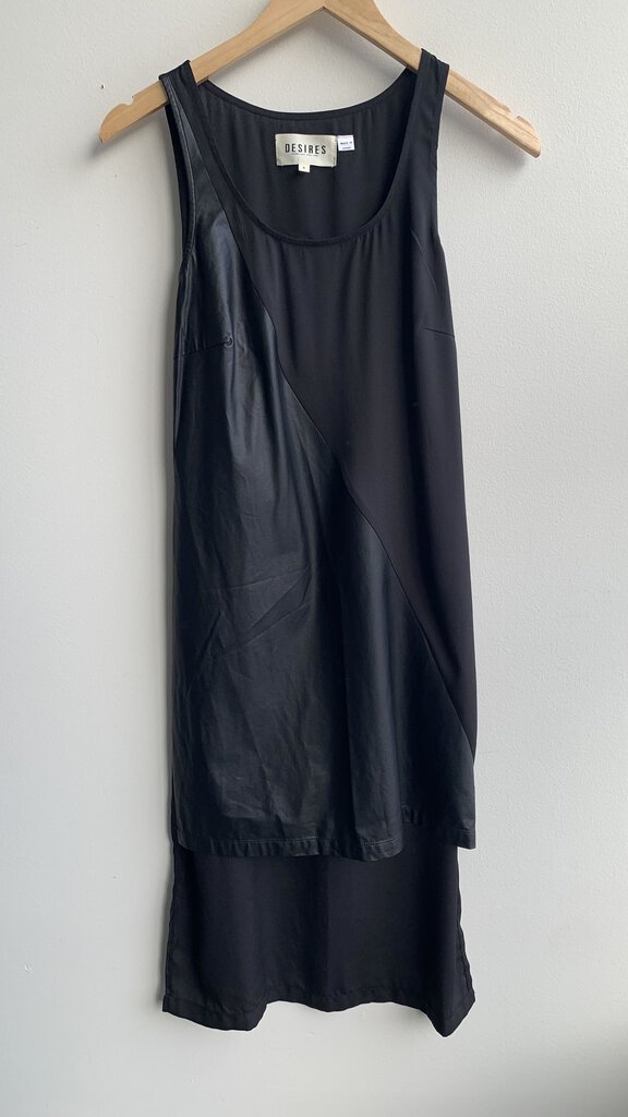 Pre-Owned Desires Black Faux Leather Panel Sleeveless Dress - Size Small