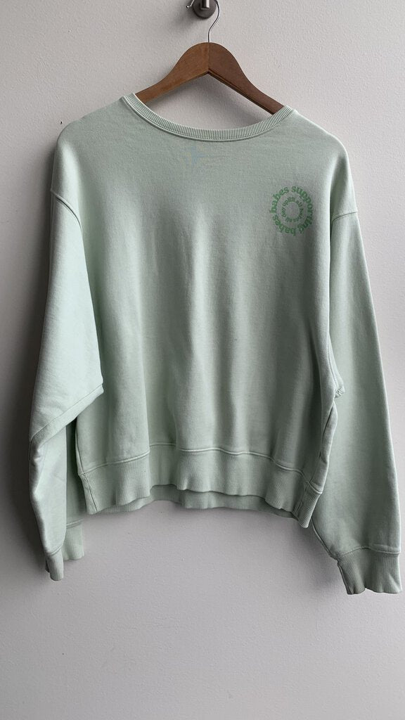 Pre-Owned Brunette the Label Mint Green 'Babes Supporting Babes' Crewneck Sweatshirt - Size L/XL