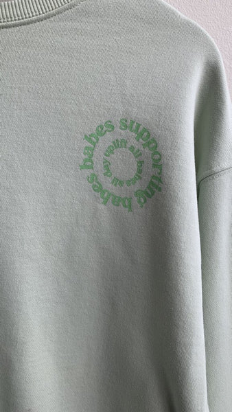 Pre-Owned Brunette the Label Mint Green 'Babes Supporting Babes' Crewneck Sweatshirt - Size L/XL