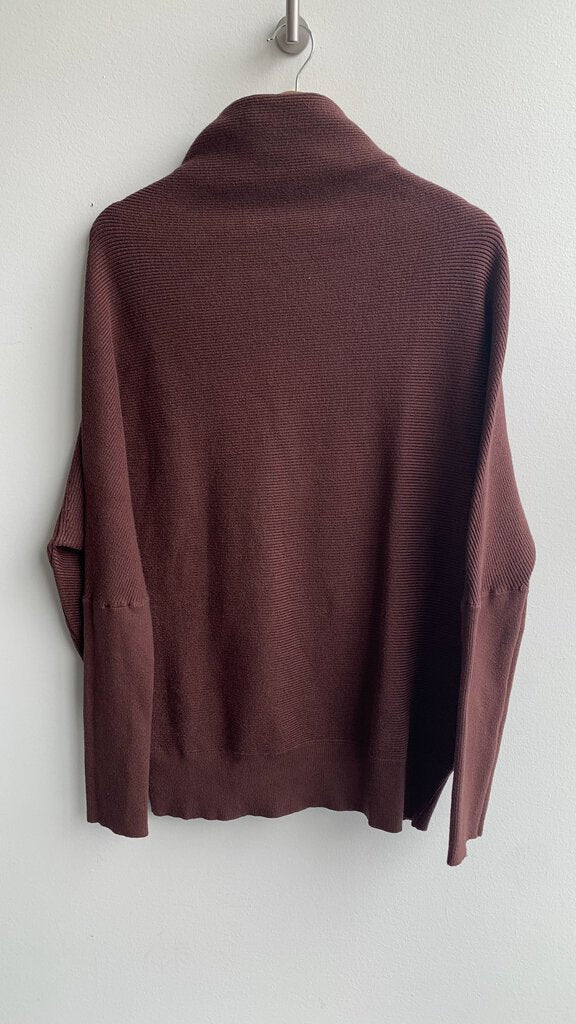 Pre-Owned Bluivy Chocolate Brown Ribbed Mock Neck Tunic Sweater - Size M/L