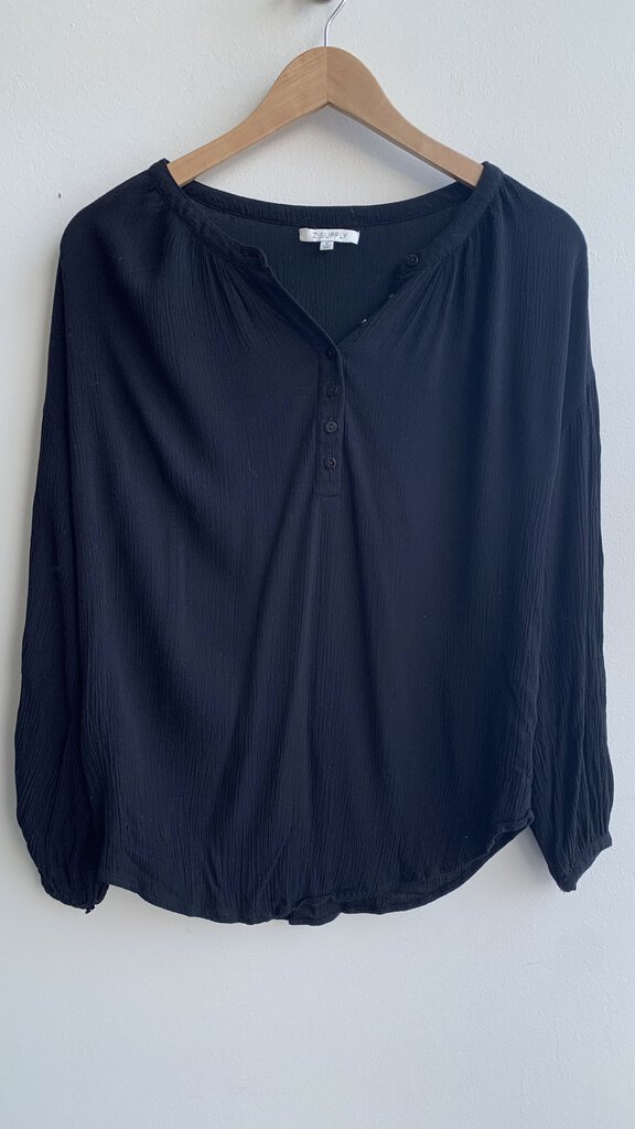 Pre-Owned Z Supply Black 1/2 Button Long Sleeve Top - Size Small