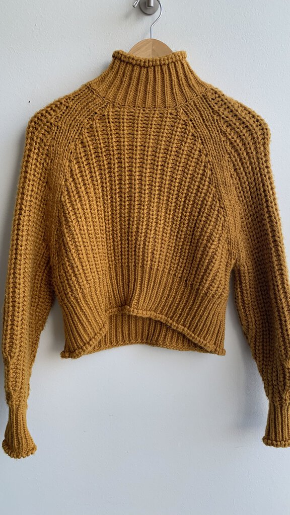 Pre-Owned Lavon Mustard Cropped Knit Turtleneck Sweater - Size Small