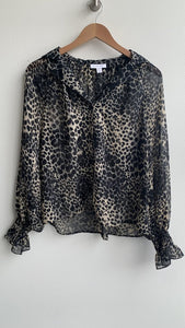 Pre-Owned TopShop Black/Brown Cheetah Print Sheer Blouse - Size 6