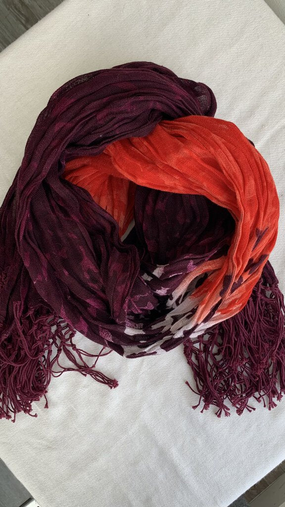 Pre-Owned Burgundy/Orange Tassel Scarf