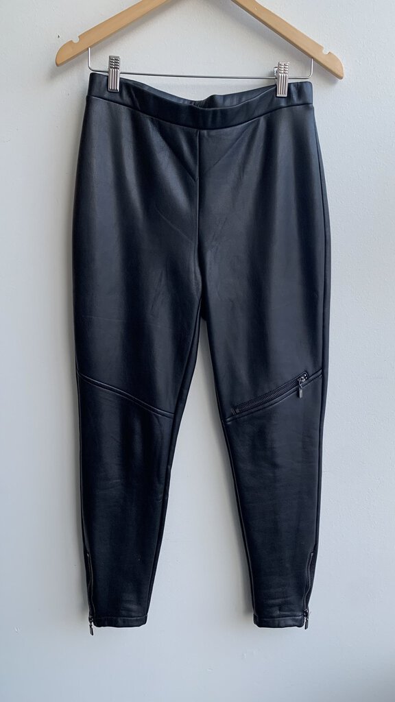 Pre-Owned Joseph Ribkoff Black Faux Leather Fleece Lined Moto Leggings - Size 6