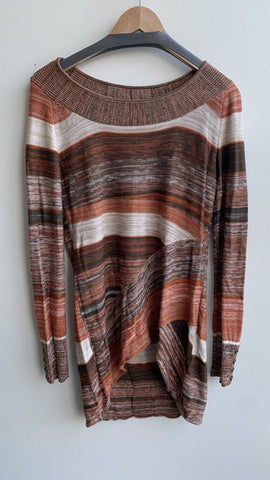 Pre-Owned Point Zero Orange/Brown Stripe High Low Sweater - Size X-Large