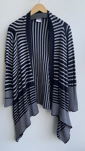 Pre-Owned Midtown Black/Grey Stripe Waterfall Cardigan - Size Large