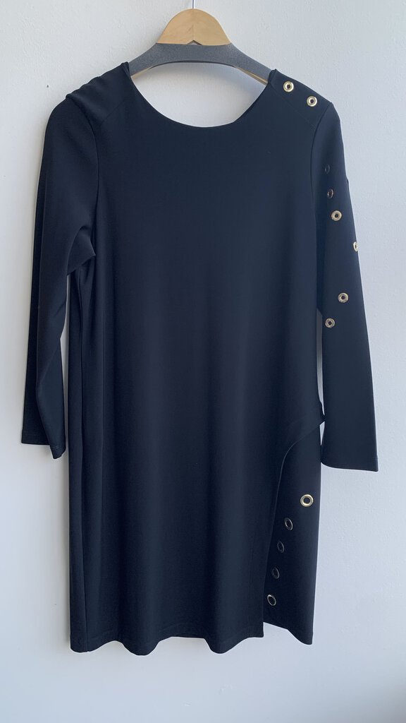 Pre-Owned Picadilly Black Gold Grommet Detail Long Sleeve Dress - Size Large