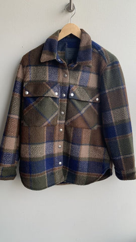 Pre-Owned Blank NYC Brown Plaid Lined Wool Shacket - Size Small