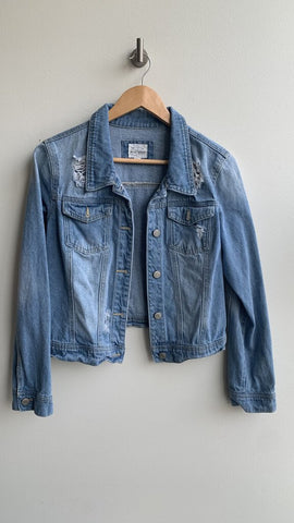 Pre-Owned Wax Jeans Light Wash Distressed Denim Jacket - Size Large